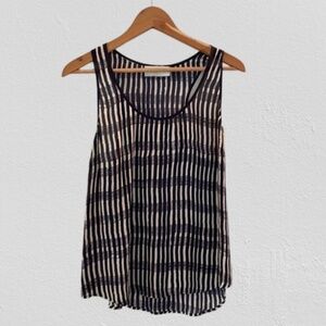 A.L.C. Sheer Navy White Striped Silk Tank Top Blouse Women's Large